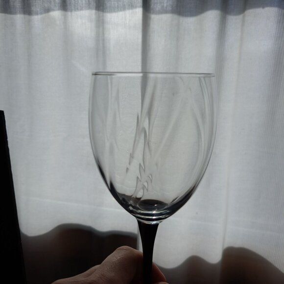 Cristal d'Arques Astra Goblet Black Stem Swirl Optic Clear Bowl Vintage France - Picture 13 of 13